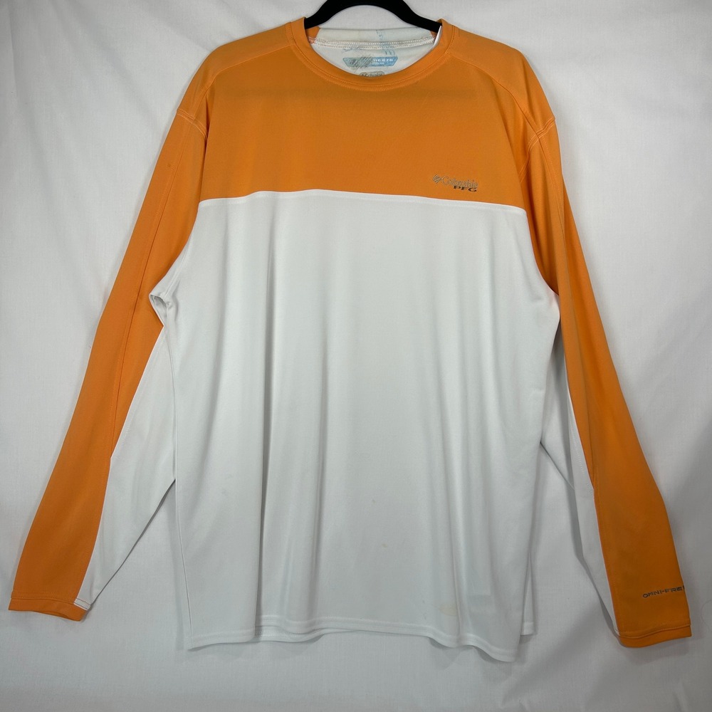 Columbia PFG Omni-Freeze Zero Long Sleeve Fishing Shirt – White & Orange Men's S